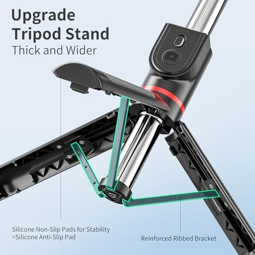 Selfie Stick for iPhone, 360°Rotating Tripod for Phone with Detachable Remote, Portable Phone Tripod Stand for Video Recording, Compact & Lightweight