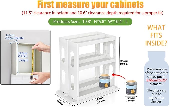 Dutiplus Medicine Organizer 2 Three-Decker Shelves Cabinet Storage Rack Organizer for Holding Vitamins, Supplements Cosmetics 10.82”H x 5.82”W x 10.43”D (Advanced Gray)