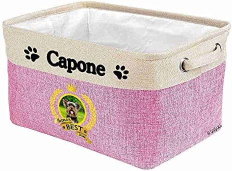 Custom Name Collapsible Dog Toy Storage Basket Bin World's Best Dog Lovely Yorkshire Terrier Yorkie Foldable Pet Toy Box Closet Shelf Baskets Organizer for Bedroom Home Dog Cat with Handles Pink