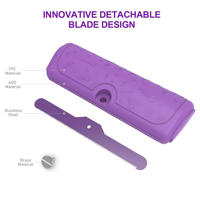 Dog & Cat Deshedding Brush, Dog Hair Brush for Grooming, Undercoat Grooming Tool for Short to Medium and Double Coats, Detachable Stainless Steel Shedding Blade, Ergonomic Non-Slip Handle, Purple