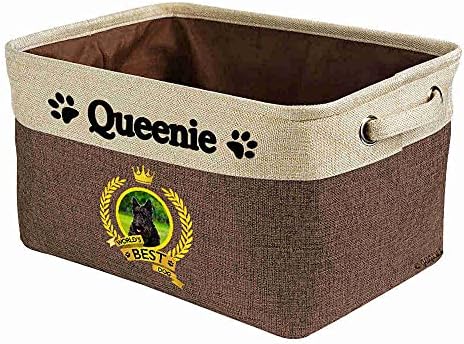 Custom Name Collapsible Dog Toy Storage Basket Bin World's Best Dog Puppy Wheaton Terrier Foldable Pet Toy Box Closet Shelf Baskets Organizer for Bedroom Home Dog Cat with Handles Brown