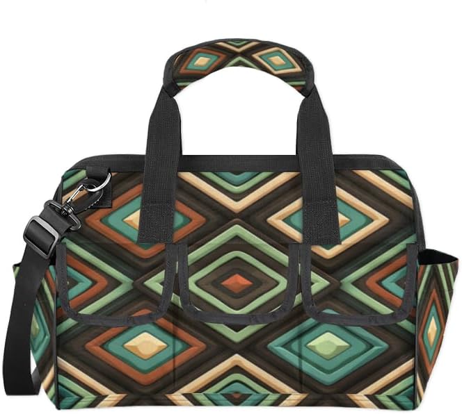 Geometric Shapes Heavy Duty Tool Bag 14.8 Inch Mid Century Modern Portable Soft Tool Box Organizer Storage with Adjustable Shoulder Strap
