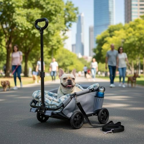 Folding Travel Cart Pet Carrier Cart Utility Wagon with V Shape Opening Internal Buckles Smooth Movement for Light Carrying and Suitable for Walking Pet Supplies Vacation, Gray