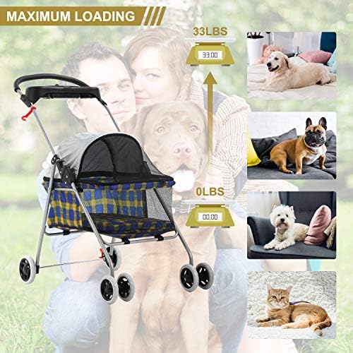 Meet Perfect Pet Stroller for Small/Medium Dogs & Cats, Foldable | Waterproof fabric helps protect pets during outdoor travel; Mesh panels provide ventilation and visibility.