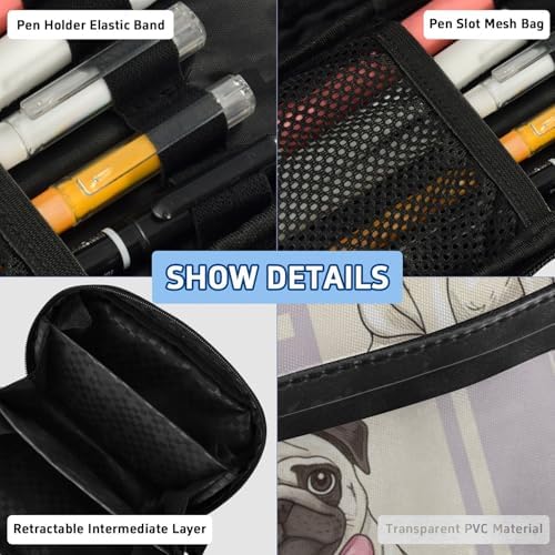 Cute Pets Pug Purple print Large Capacity Pencil Case with Zipper Water Resistant Portable Organizer Pen Bag for Office Students School