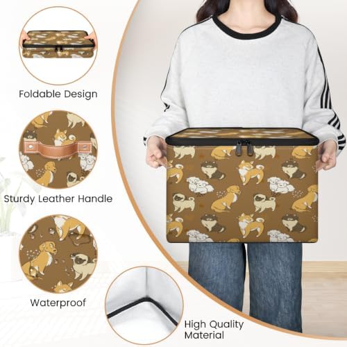 Dogs Collapsible Fabric Storage Bin with Lid | Storage Basket, Foldable, Waterproof, Handle, Large, Closet Organizer, Home, Cute Puppy Dogs