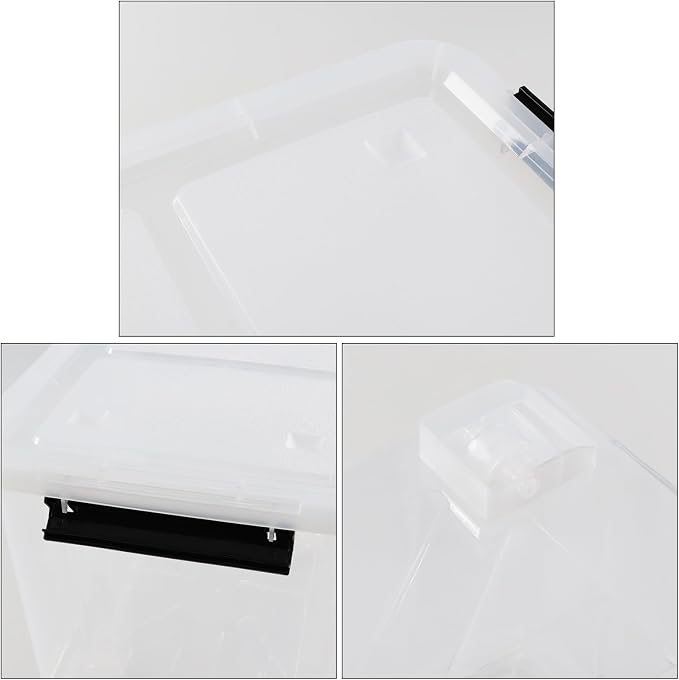 4-Pack 35 Quart Plastic Storage Bin with Secure Lid and Wheels | Stackable Rolling Tote Organizers with Latching Buckles, Stackable Container Box for Closet, Garage, Laundry and Toys, Clear