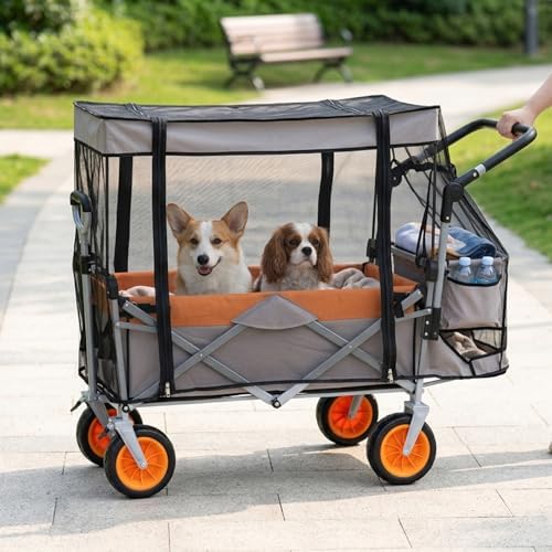 Wagon Cover, Mosquito Net Folding Cover with Zipper, Wagon Accessories for Outdoor Beach Cart, Stroller, Trolley, Indoor Decorations