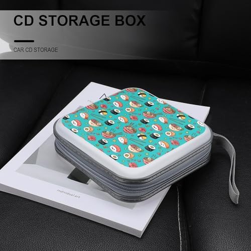 Hard Shell DVD Storage Binder Sushi And Ramen, Holds 40 Discs, Portable Wallet with Carry Handle, Organizer for Car Home Office