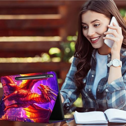 Case for Samsung Galaxy Tab S8 Plus 2022/S7 FE 2021/S7 Plus 2020 12.4" | Slim Leather Smart Cover with Multi-Angle Anti-Slip Stand [Auto Wake/Sleep] Shell for Women Men, Purple Red Dragon