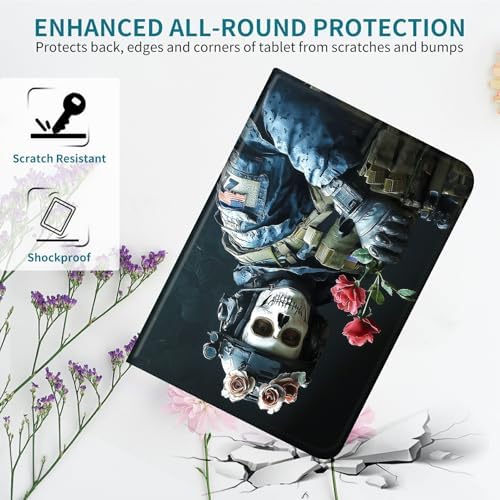 Case for Samsung Galaxy Tab S7 FE 2021/S7 Plus 2020/S8 Plus 2022 12.4 Inch, 360 Degree Rotating Stand with Multi-Angle Vertical Shockproof Protective Shell for Women Men, Skull Man Flower