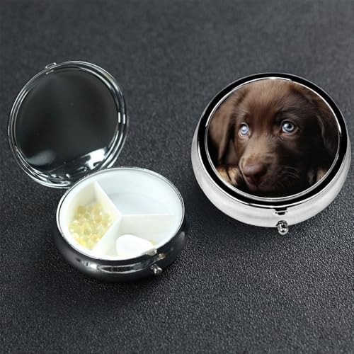 Pill Box 3 Compartment Medicine Pill Case for Pocket or Purse Mini Metal Pillcase Puppies Dog Pill Holder Vitamin Organizer Portable Travel Pills Container to Hold Supplements Vitamins