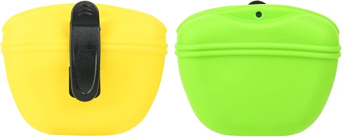 Cosmos 2 Pcs Pet Treat Bag Dog Training Pouch Silicone Portable Pet Training Container Dog Treat Holder with Buckle Closure and Waist Clip Dog Treat Pouches for Pet Training