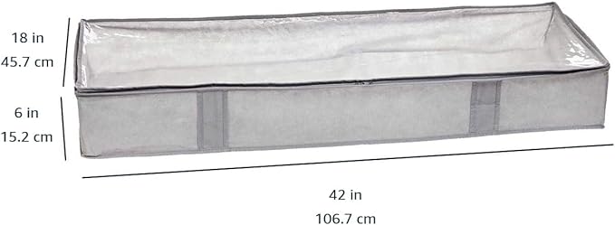 Amazon Basics Under Bed Storage Bags for Clothes and Blankets, Foldable Fabric Zipper Container with Clear Window and Reinforced Handles, Space Saving, 18 x 42 x 6 inches, Gray, 2-Pack