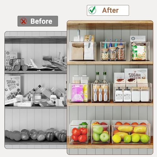 6 Pack Pantry Storage Bins with Divider, Fridge Organizer Large