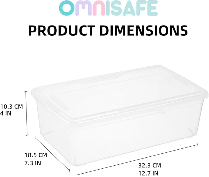 Stackable Plastic Storage Shoebox, BPA-Free Nestable Container with Latching Lid to Organize Shoes, See-Through Box for Home and Office, Multi-Purpose Storage Case, Clear Bins (10 Pack 6 Quart)