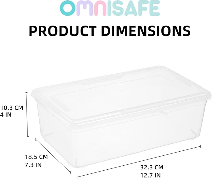 Stackable Plastic Storage Shoebox, BPA-Free Nestable Container with Latching Lid to Organize Shoes, See-Through Box for Home and Office, Multi-Purpose Clear Bins (12 Pack 6 Quart) | BPA-Free, Nestable, Home and Office, Latching Lid, Multi-Purpose
