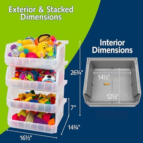 ReadySpace Extra Large Stackable Plastic Storage Bins, 4-Pack, Clear