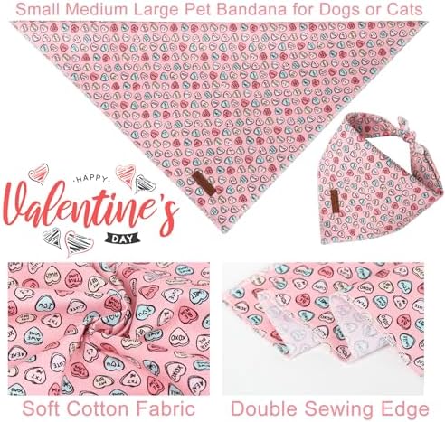 Valentine Dog Bandana, Pink Heart Triangle Bid Scarf for Small Medium Dog, Cotton Pet Kerchief for Girl Boy Dogs or Cats, Red Dog Bandana, Cute Adorable Puppy Bandana