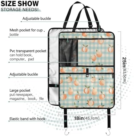1 Pack Back Seat Car Organizer with Storage Pockets Kick Mats Back Seat Protector Hanging Car Organizer Automotive Seat Back Cover Organizers Peaches Plaid Vacation Style Blue