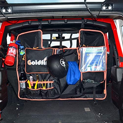 Goldfire Rear Seat Tool Organizers Cargo Net for Wrangler Storage Bag Trunk Cargo Holder Backseat Soft-Shell Carrier Car Pet Dog Barrier Divider Fits for Jeep JK JL 2007-2026 (Black,4 Doors Models)