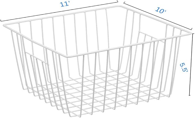 Freezer Organizer Bin, Kitchen Metal Wire Storage Basket, Pantry Cupboard Household Container Divider with Handles, Rustproof - White