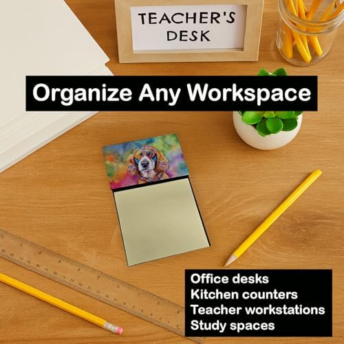 Caroline's Treasures Hippie Dawg Sticky Note Holder Refillable Dispenser Self-Sticky Note Pads, Memo Pads Blank Desk Accessories