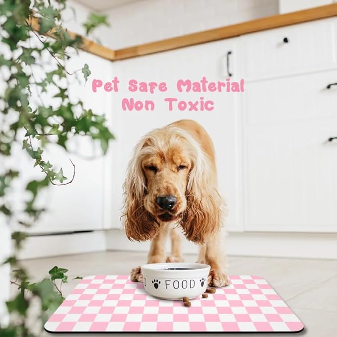 Dog Food Mats for Floors Waterproof, Pet Water Bowl Mats Pet Feeding Absorbent Placemats Plaid 16 * 24 inch
