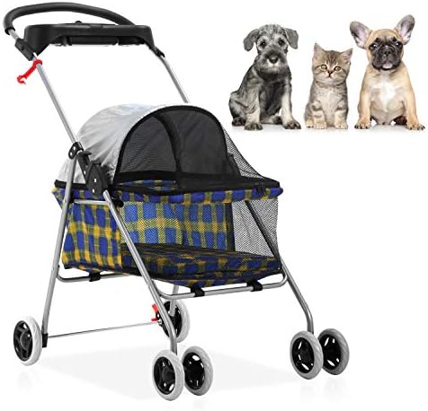 Meet Perfect Pet Stroller for Small/Medium Dogs & Cats, Foldable | Waterproof fabric helps protect pets during outdoor travel; Mesh panels provide ventilation and visibility.