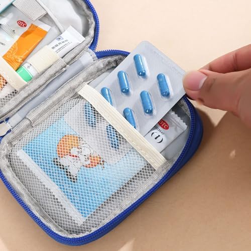 Portable Mini First Aid Pouch, Empty Travel Medicine Bag Pills Pocket for Travel School Home (Dark Blue)