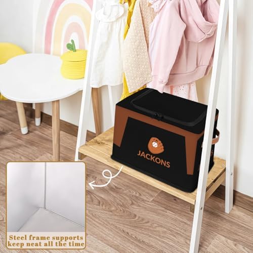 Custom Storage Basket with Zipper Lid, Baseball Foldable Fabric Storage Boxes Decorative Closet Shelves Clothes Organizer Container Cubes with Handle 1PCS