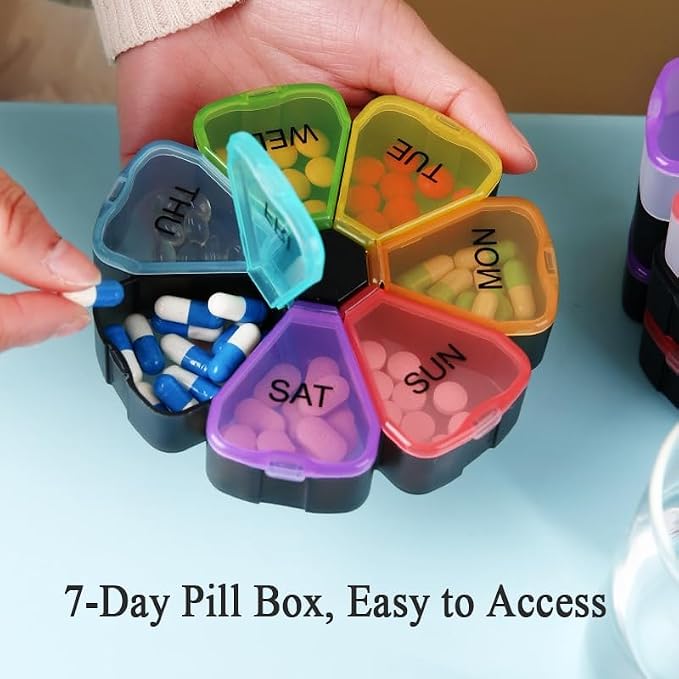 Weekly Pill Organizer 7 Day Cute Portable Large Daily Medicine Box | Easy to Open, BPA Free Travel Pill Case Reminder for Medication Dispenser Vitamin Fish Oil Supplements Capsule DHA Holder