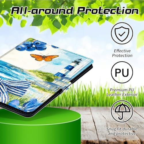 Universal Tablet Case for T-Mobile Revvl Tab 2 10.1" Model:9185W 2025/Revvl Tab 5G 10.36" 2023, 360 Degree Rotating Kickstand Protective Stand Leather Shell Cover for 9"-10.5", Blue Beach