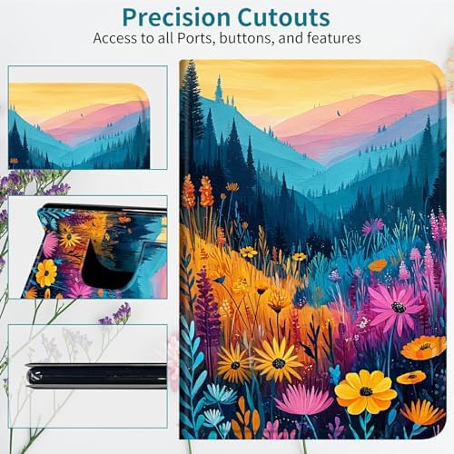 Case for Samsung Galaxy Tab A 8.0" 2017 SM-T380/T385, 360 Degree Rotating Stand with Multi-Angle Vertical & Horizontal Viewing Shockproof Shell for Women Men, Mountain Wildflowers