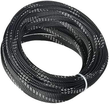 Othmro 32.8ft Length PET Flexible Expandable Braided Cable Sleeves 0.47in Width Wire Loom Sleeving and Organizer Flexible Wire Mesh Sleeves for TV Audio PC Computer Cords from Pet Chewing Black Silver