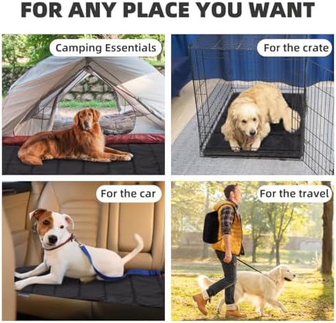 BDEUS Travel Dog Bed, Outdooor Camping Pet Mat, Portable Place Mat with Handle, Easy to Clean, Waterproof & Portable and Odor Resistant Pet Cooling Pad (Large 43" x 25", Black)