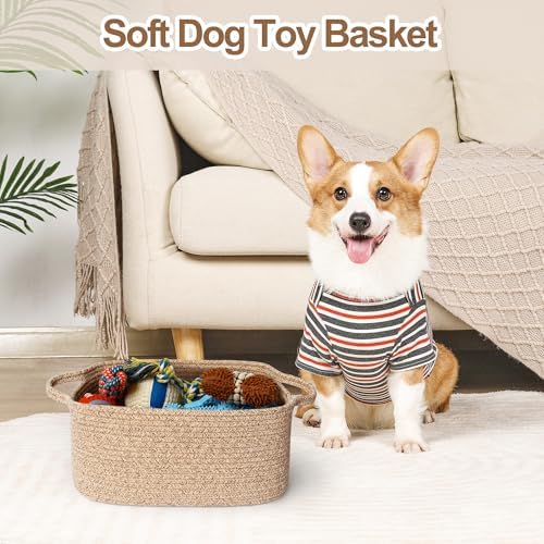 Cute Brown Gift Basket, Woven Baskets for Gifts Empty, Cotton Rope Storage Bin for Organizing, Decorative Dog Toy Box, Baby Nursery Organizer, Wicker Easter Basket with Handle, Room Decor