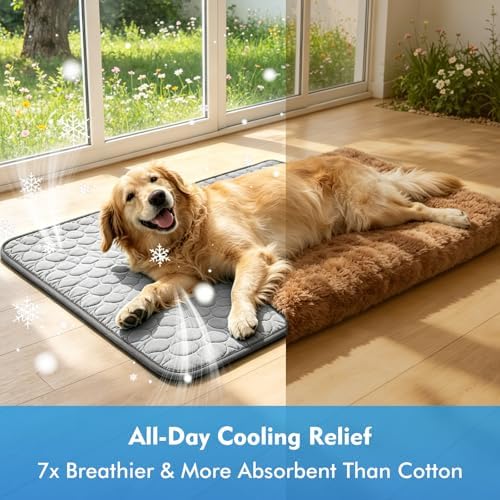 Portable Dog Cooling Mat, Q-Max 0.4 Non Slip Washable Pet Bed Pad | Fortable Washable Cooling Mat for Dogs, Fits Small Medium Large Dogs Cats Indoor Outdoor Use Heat Relief Pet Cool Bed