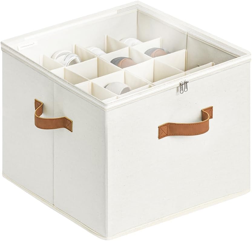 StorageWorks 16-Pair Shoe Organizer for Closet, Adjustable Dividers, Beige | Holds up to 16 Pairs, Foldable, Clear Lid, Reinforced Handles, Fits Sneakers, Boots & Heels, For Closet, Entryway & Bedroom