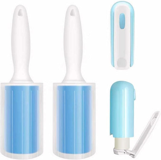 Reusable Washable Lint Roller 4 Pack, Sticky Gel Lint Rollers, Cat Dog Pet Hair Lint Remver Cleaner for Clothes, Carpet, Travel, 2 Large Roller with Dust Cover and 2 Mini Portable Small Lint Brush