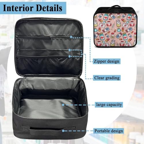 Medicine Pattern First Aid Bag Empty Small Medical Bag Empty Travel First Aid Pouch Bag Medical Supply Bag for Hiking Camping Car College Dorm Travel Home