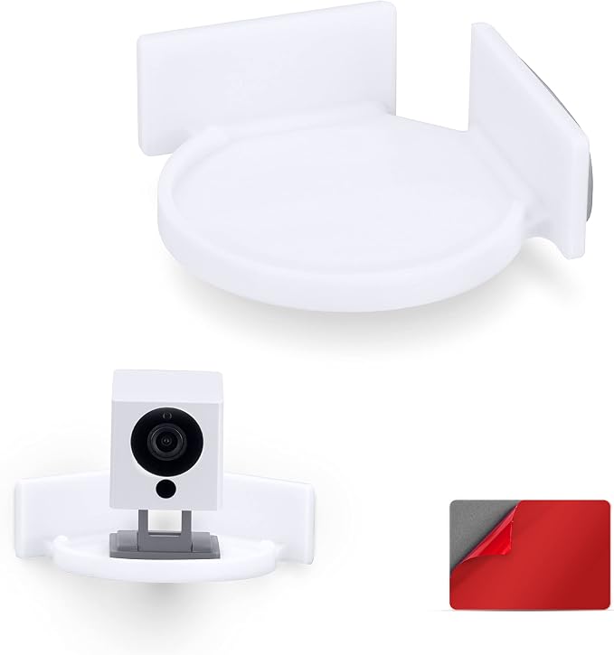 BRAINWAVZ Mini Circular Corner Shelf Mount for Security Cameras, Baby Monitors, Speakers, Plants & More, Universal Holder, Strong Adheasive, No Mess, Screwless (White)