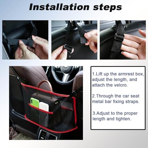 Car Net Pocket Handbag Holder, Organizer Mesh Bag Between Front Seats, Driver Storage Netting Pouch for Handbag Purse, Universal Car Accessories for Women and Men, Pet/Kids Car Barrier (Red)