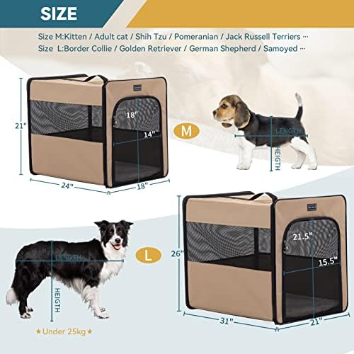 PETSFIT Dog Crate Travel, Portable Dog Crate - 31 Inch with Thicken Mat, Easy to Fold, Sturdy and Portable, Perfect for Traveling, Collapsible Dog Kennel Khaki