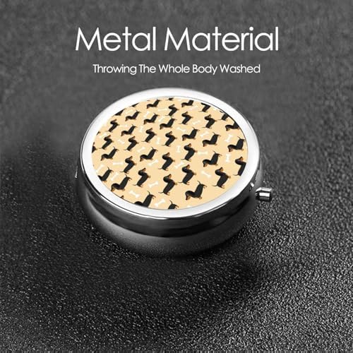 Compact Pill Case, Metal Round Holder for Supplements, Purse Pocket Organizer Travel Essential, Wiener Dog Doxie Dachshund Weiner Dog Pet Dogs