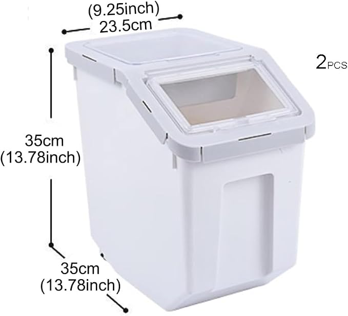 RUIAN Airtight Pet Food Storage Container, Grey, 2Pcs | Airtight pet food bin holds 10-20lb kibble; includes measuring cup & handle; BPA-free plastic; stackable; available in grey