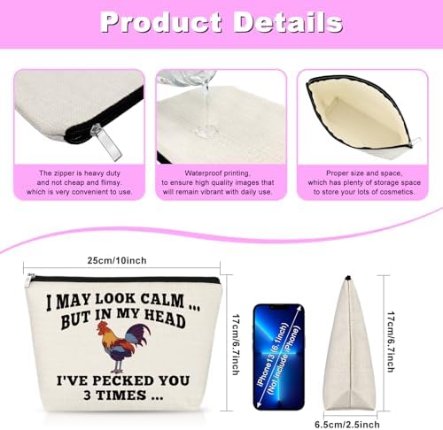 Chicken Lover Gifts Makeup Bag Funny Gifts for Women Farm Enthusiasts Sarcastic Present Chicken Rooster Gift for Farmer Cosmetic Bag with Zipper Chickens Themed Gift for Female Coworker Travel Pouch