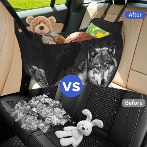 Wolf Raven Pair Car Seat Organizer-Backseat Storage Bag for Travel | Waterproof Durable. Holds Snacks Gear Essentials. Fits Most Cars.