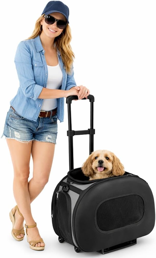 Pet Life ® 'Final Destination' Military-Grade Hardshell and Light 2-in-1 Wheeled or Carrying Travel Airline Cat and Dog Carrier Crate or Portable Pet Kennel