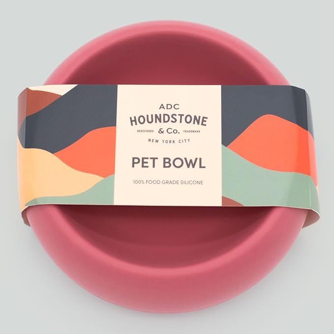 Houndstone Silicone Dog Bowl, BPA Free, 1 Cup Capacity, Non-Slip Base, Dishwasher Safe (Rosewood)